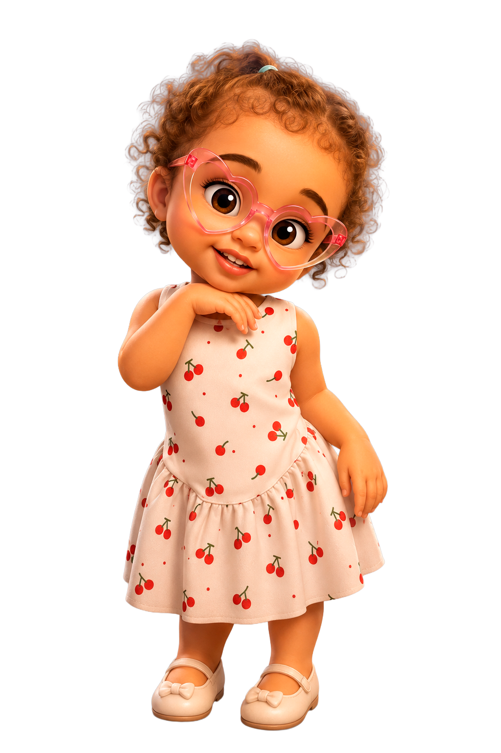 Ilustração da Helena de óculos rosa e vestido de cerejas